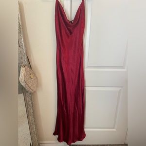Impressions Boutique midi satin maroon gown